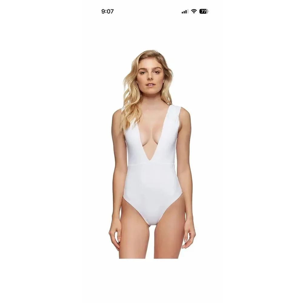 NWT Tavik Free People Size S Eden One-Piece Swimsuit White Textured Chevron